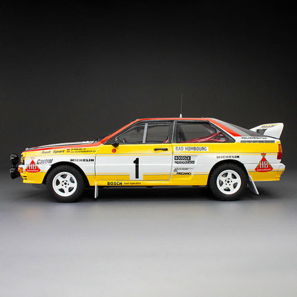 Sun Star Audi Quattro A2 WRC 1984 #1 Yellow 1:18 Diecast Model Car - studio product photo of the scale model