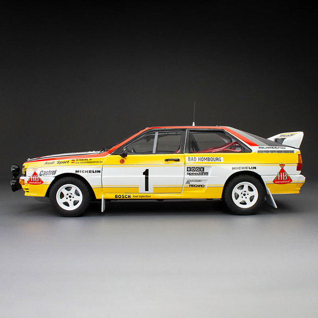 Sun Star Audi Quattro A2 WRC 1984 #1 Yellow 1:18 Diecast Model Car - studio product photo of the scale model
