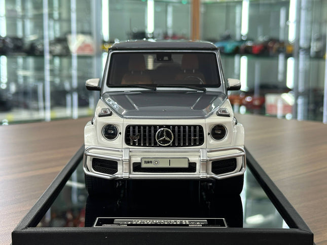 Motor Helix Mercedes-Benz AMG G 63 UAE Golden Jubilee Edition 1:18 Resin Model Car White/Silver - studio product photo of the