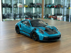 1/18 Diecast Porsche 911 GT3 RS (992, 2025) – Minichamps Dealer Edition (Ipanema Blue Metallic) - detailed collector display 