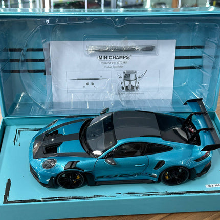 1/18 Diecast Porsche 911 GT3 RS (992, 2025) – Minichamps Dealer Edition (Ipanema Blue Metallic) - showroom-quality model repl