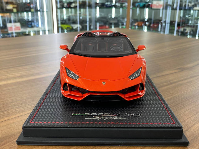MR Collection Huracán EVO Spyder 1:18 Resin Diecast Model Car Arancio Xanto - studio product photo of the scale model