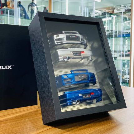 Motor Helix 1/18 Skyline R34 Bumper Photo Frame Display Z-tune Silver - studio product photo of the scale model