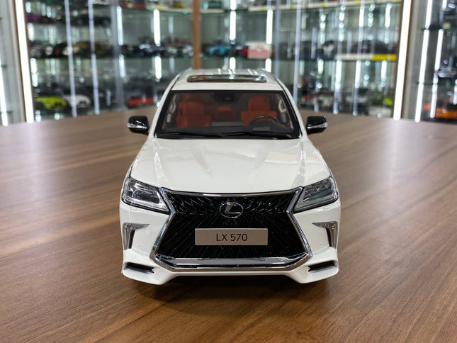 LCD Model Lexus LX570 White Full Opening 1:18 Diecast Model Car - studio product photo of the scale model