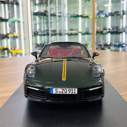GT Spirit Porsche 911 Targa 4 1/18 Dark Green Limited Resin Model - studio product photo of the scale model