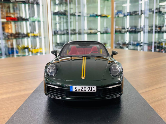 GT Spirit Porsche 911 Targa 4 1/18 Dark Green Limited Resin Model - studio product photo of the scale model