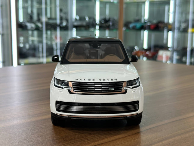 LCD Model Range Rover SV 2022 White/Black Roof 1:18 Diecast Model Car - studio product photo of the scale model