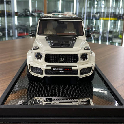 Pearl white 1:18 scale Mercedes-Benz G63 Brabus 800 resin SUV model by MotorHelix, highly detailed replica