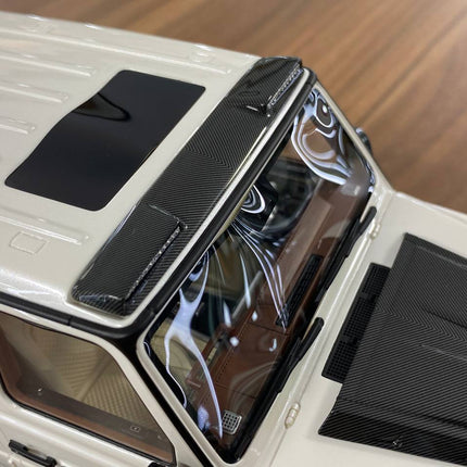 Pearl white Mercedes-Benz G63 Brabus 800 SUV, 1:18 scale resin model by MotorHelix, fine die-cast style replica