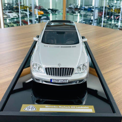 Sterling silver 1:18 scale Mercedes-Benz Maybach 62S Landaulet resin luxury car model by MotorHelix, highly detailed replica