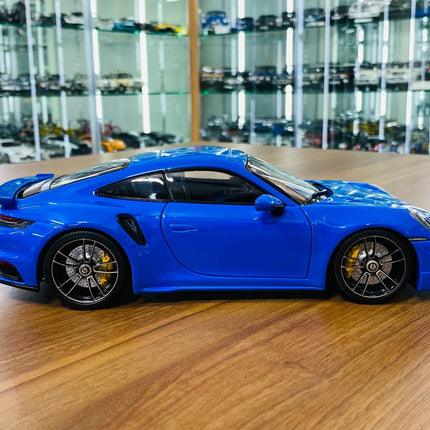 Minichamps Porsche 911 Turbo S Coupe Sport Design 2021 1/18 Diecast Model Car Blue - fine detailed model replica