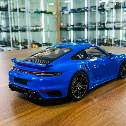 Minichamps Porsche 911 Turbo S Coupe Sport Design 2021 1/18 Diecast Model Car Blue - premium collector scale model