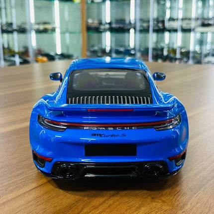 Minichamps Porsche 911 Turbo S Coupe Sport Design 2021 1/18 Diecast Model Car Blue - scale model for display