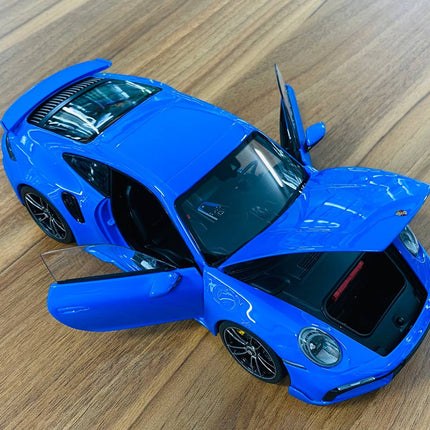Minichamps Porsche 911 Turbo S Coupe Sport Design 2021 1/18 Diecast Model Car Blue - collectible scale model car