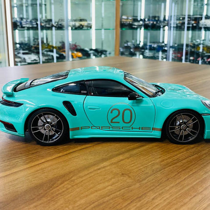 Minichamps Porsche 911 Turbo S Coupe Sport Design 2021 1/18 Diecast Green - collectible scale model car
