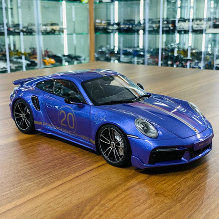 Minichamps 1/18 Porsche 911 Turbo S Sport Design 2021 Purple Diecast Model - detailed collector display model