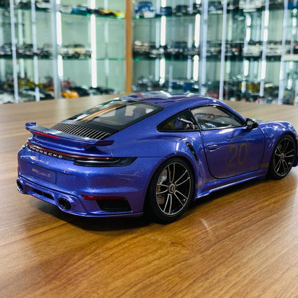 Minichamps 1/18 Porsche 911 Turbo S Sport Design 2021 Purple Diecast Model - fine detailed model replica