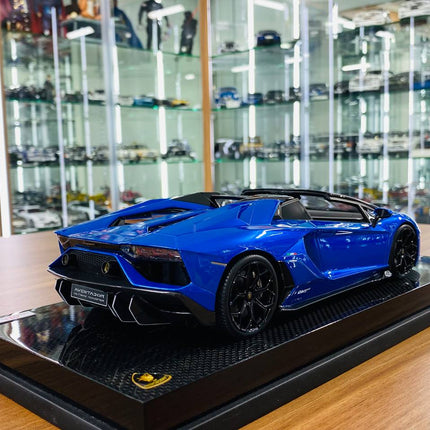 MR Collection Lamborghini Aventador Ultimae Roadster 1/18 Blue Resin Model - detailed die-cast style model