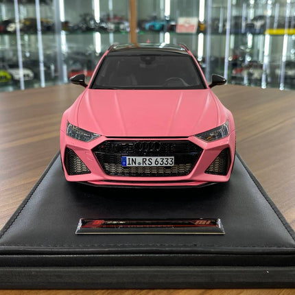 Motorhelix 1:18 Audi RS6 Avant Pearl Pink Semi Gloss Resin Model - studio product photo of the scale model