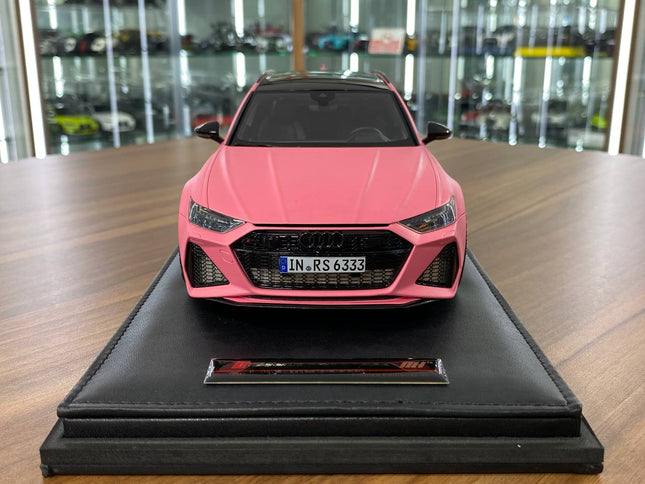 Motorhelix 1:18 Audi RS6 Avant Pearl Pink Semi Gloss Resin Model - studio product photo of the scale model