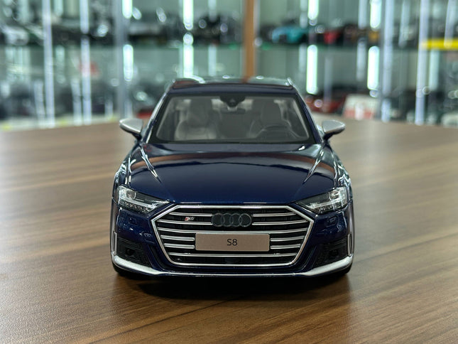GT Spirit 1:18 Resin Audi S8 2020 Navarra Blue Limited Edition - studio product photo of the scale model
