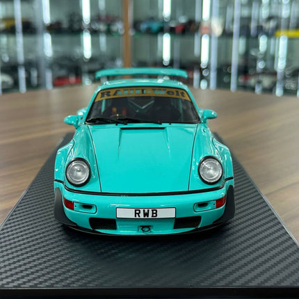 Ignition Model 1:18 Resin Porsche 964 RWB Light Blue - studio product photo of the scale model