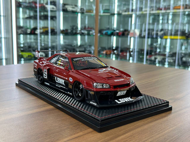 Ignition Model 1:18 Nissan Skyline R34 Super LB-Silhouette #5 Red/Black Resin - detailed collector display model
