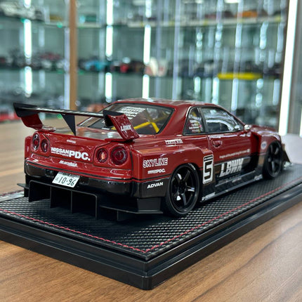 Ignition Model 1:18 Nissan Skyline R34 Super LB-Silhouette #5 Red/Black Resin - collectible scale model car