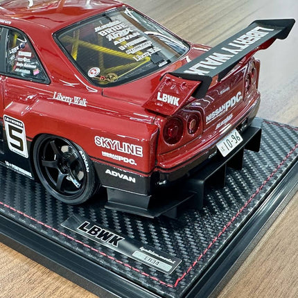 Ignition Model 1:18 Nissan Skyline R34 Super LB-Silhouette #5 Red/Black Resin - scale model collectible piece