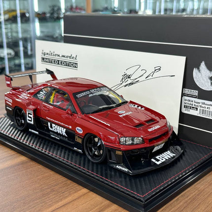 Ignition Model 1:18 Nissan Skyline R34 Super LB-Silhouette #5 Red/Black Resin - detailed model car replica