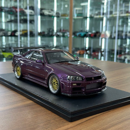 Ignition Model 1:18 Nissan Skyline GT-R R34 R-Tune Nismo Midnight Purple Resin Model Car - detailed collector display model