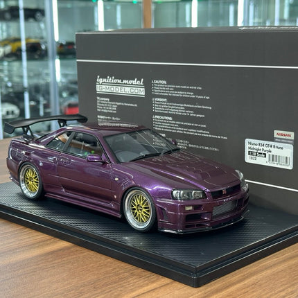 Ignition Model 1:18 Nissan Skyline GT-R R34 R-Tune Nismo Midnight Purple Resin Model Car - detailed model car replica