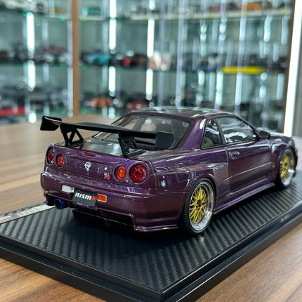 Ignition Model 1:18 Nissan Skyline GT-R R34 R-Tune Nismo Midnight Purple Resin Model Car - fine detailed model replica