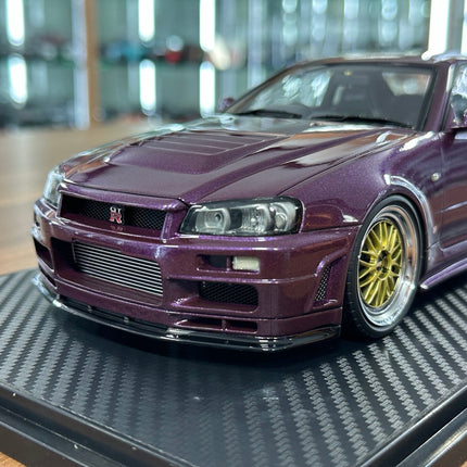 Ignition Model 1:18 Nissan Skyline GT-R R34 R-Tune Nismo Midnight Purple Resin Model Car - detailed die-cast style model