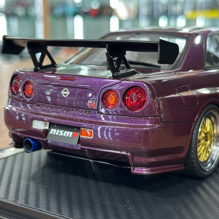 Ignition Model 1:18 Nissan Skyline GT-R R34 R-Tune Nismo Midnight Purple Resin Model Car - showroom-quality model replica