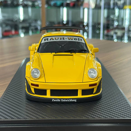 Ignition Model Porsche 930 RWB 1:18 Resin Diecast Model Yellow - studio product photo of the scale model