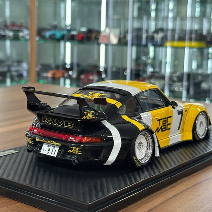 Ignition Model Porsche 993 RWB Tarmac 1048 Style #7 1:18 Resin Yellow/Black - detailed die-cast style model