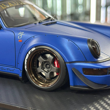 Ignition Model 1:18 Porsche 964 RWB Diecast Resin Model Matte Blue Limited Edition - showroom-quality model replica