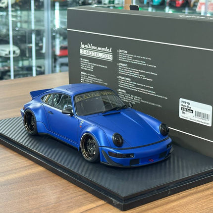 Ignition Model 1:18 Porsche 964 RWB Diecast Resin Model Matte Blue Limited Edition - detailed model car replica