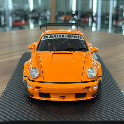 Ignition Model Porsche 964 RWB 1:18 Resin Diecast Model Car Orange - studio product photo of the scale model