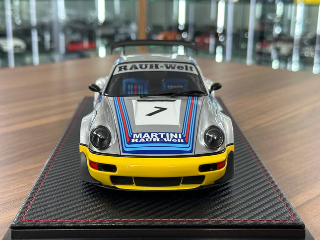 Ignition Model Porsche 964 RWB #7 Martini 1:18 Resin Silver/Yellow - studio product photo of the scale model
