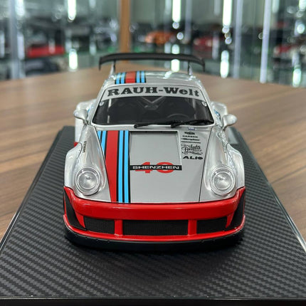 Ignition Model Porsche 930 RWB #40 Shenzhen 1:18 Resin Silver/Red - studio product photo of the scale model