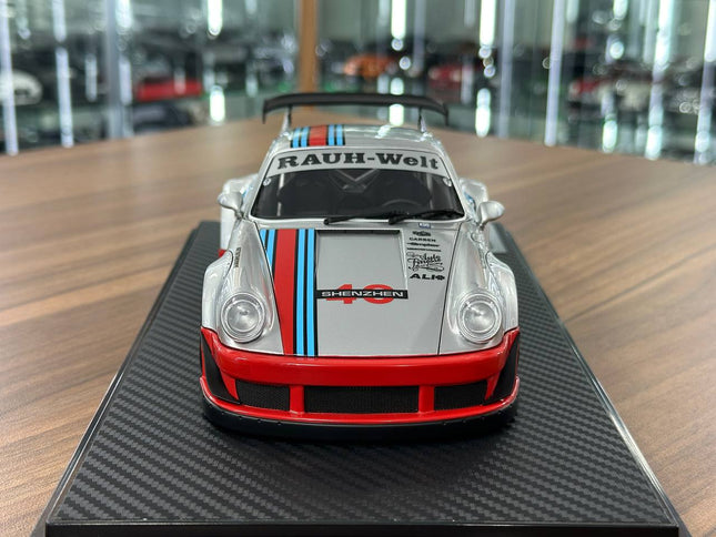 Ignition Model Porsche 930 RWB #40 Shenzhen 1:18 Resin Silver/Red - studio product photo of the scale model