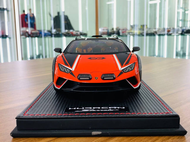 MR Collection Lamborghini Huracan Sterrato 1/18 Resin Model Arancio Xanto - studio product photo of the scale model