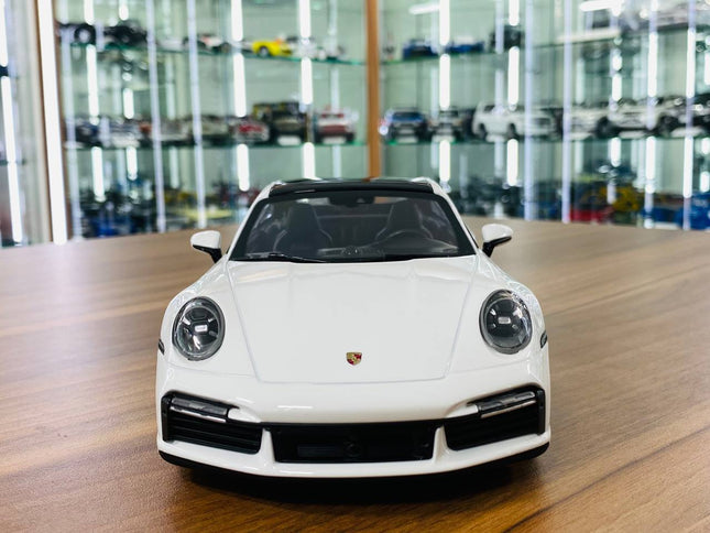 Minichamps Porsche 911 Turbo S 1:18 White Resin Model - studio product photo of the scale model