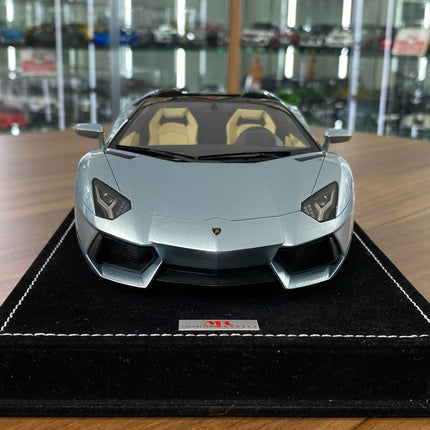 MR Collection 1/18 Lamborghini Aventador Roadster Ice Blue Resin Model Limited 249 - studio product photo of the scale model