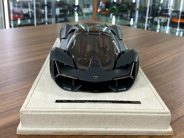 MR Collection 1/18 Lamborghini Terzo Millennio Matt Grey Resin Model - studio product photo of the scale model
