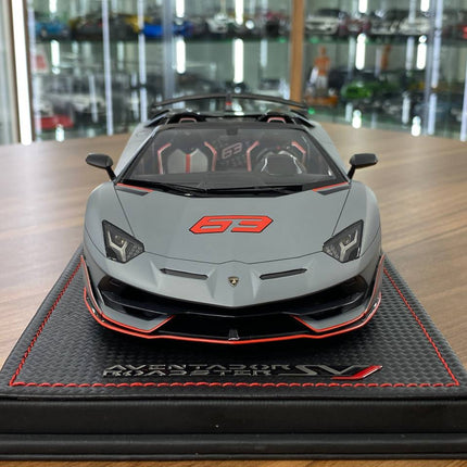 MR Collection 1:18 Lamborghini Centenario Roadster Argento Centenario Blue Resin Model - studio product photo of the scale mo