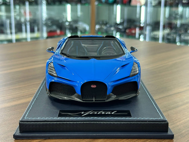 MR Collection 1:18 Bugatti W16 Mistral Blue Resin Limited 249 Pcs - studio product photo of the scale model