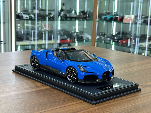 MR Collection 1:18 Bugatti W16 Mistral Blue Resin Limited 249 Pcs - detailed collector display model